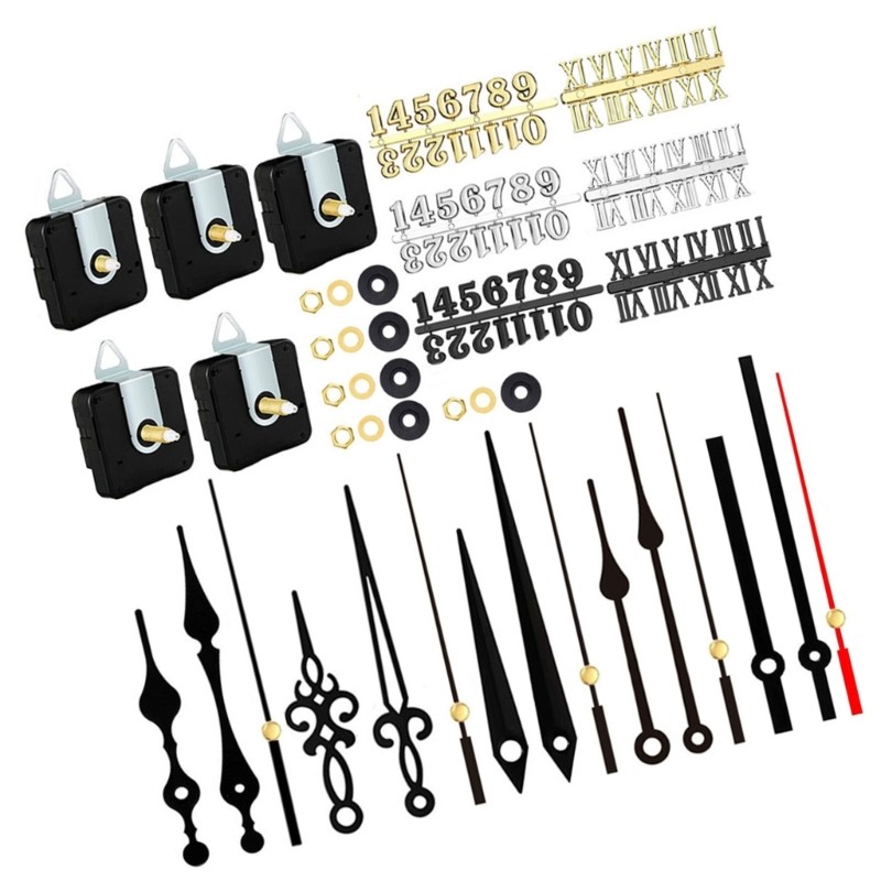 5Pieces Quartzs Clock Movement Kits with Hands and Numerals for DIY Clock Making