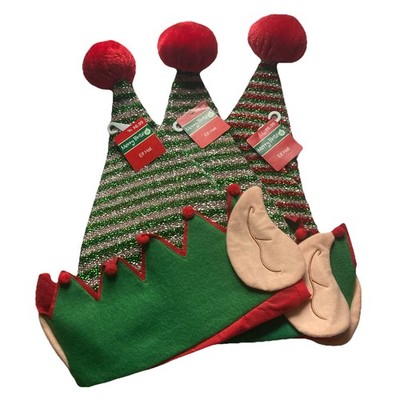 Lot of 3 MERRY BRITE CHRISTMAS ELF HAT w/ EARS & Pom Pom 18'' LONG New with Tags