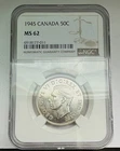 NGC MS62 Canada 50 Cents 1945