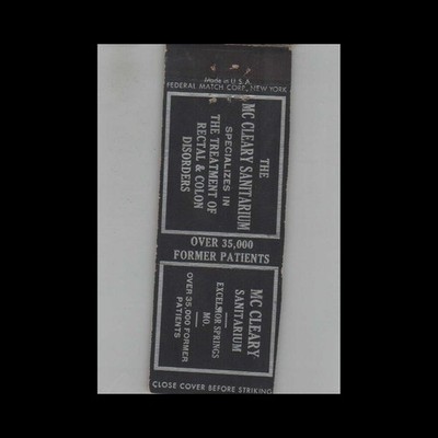 Matchbook Cover Mc Cleary Sanitarium Excelsior Springs MO #4