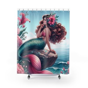 Mermaid Oasis Shower Curtain – Vibrant Floral Ocean Design | 71"×74" Bathroom