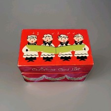 Vintage Tin Metal Christmas Card List Recipe Box Stylecraft Boys Chorus w Cards