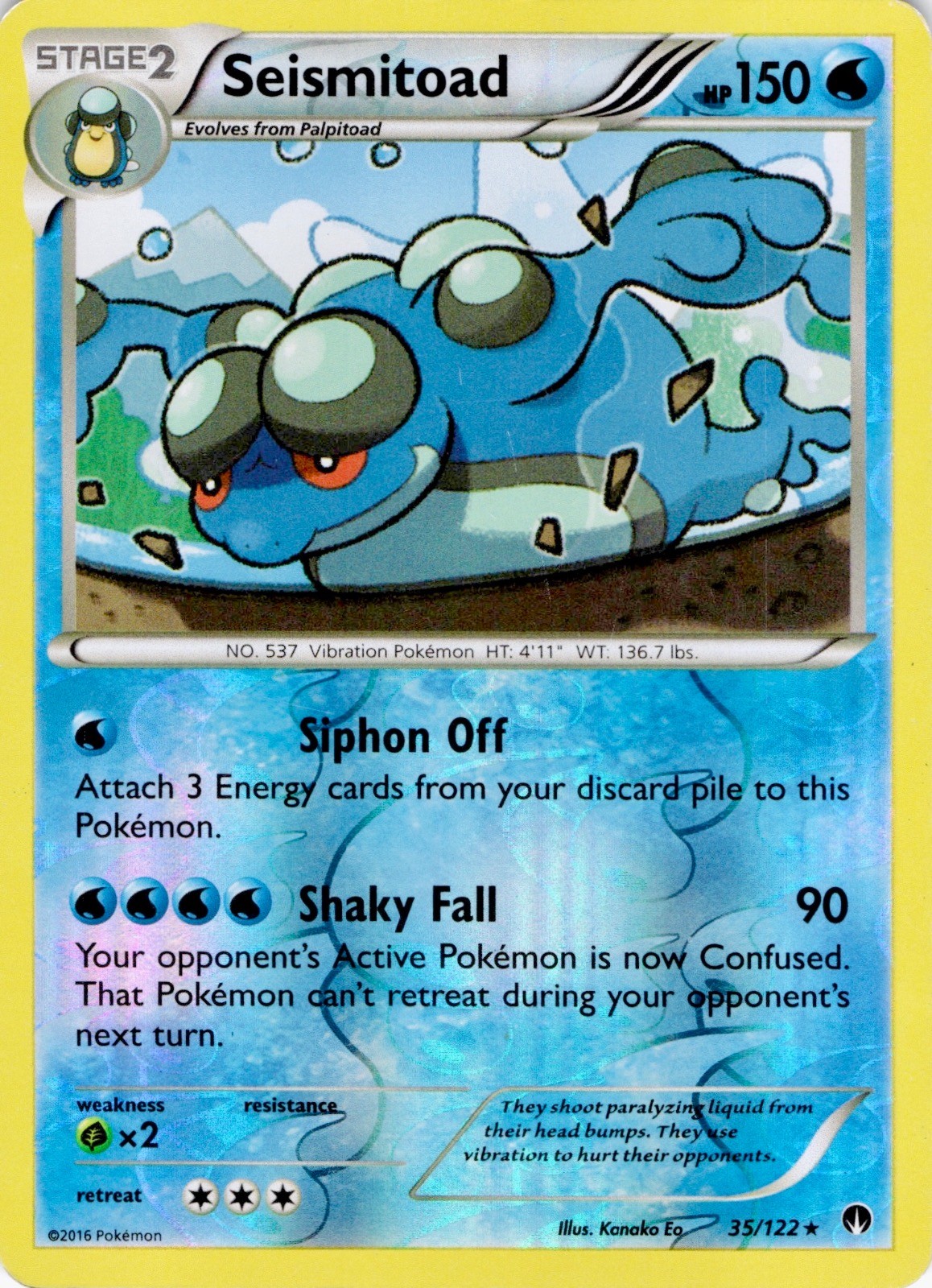 Seismitoad 35/122 Rare BREAKpoint Pokemon Reverse Holo Lightly Played