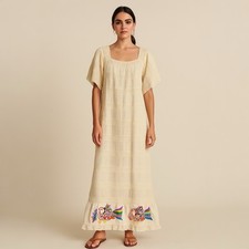 Vintage Handmade Oaxacan Embroidered Cotton Maxi Dress see descp 