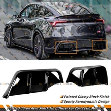 For 2025-26 Tesla Model Y Juniper Gloss Black Shark Fin Rear Bumper Diffuser Kit