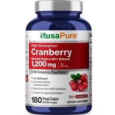 NusaPure Cranberry 60,000 mg 180 Veg Caps  with 2.5 mg Bioperine  Non-GMO