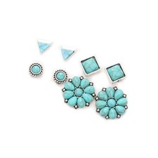 Turquoise Stud Earrings Set for Women Handmade Gemstone Floral Geometry