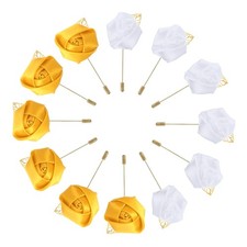 12 Pcs Groom Boutonnieres Rose Boutonnieres Pins Yellow/White