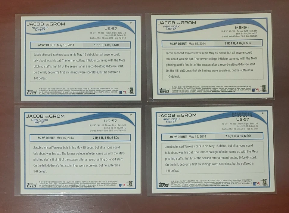 🔥 2014 ROY Topps Update RC Debut Chrome, Gold Red 4 Card Lot Jacob DeGrom Mets  - Image 2 of 4