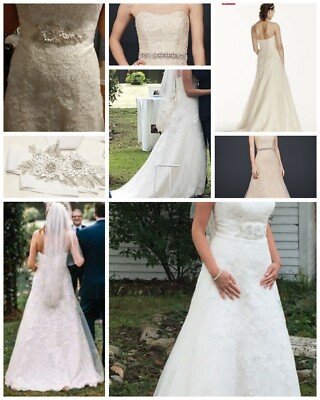 Jewel Bridal A-Line Lace Beading Wedding Dress Ivory Champagne WG3755 Sash  David