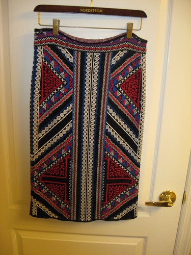 BCBG MaxAzria Multicolor Geometric Jacquard Pencil Skirt Size Med