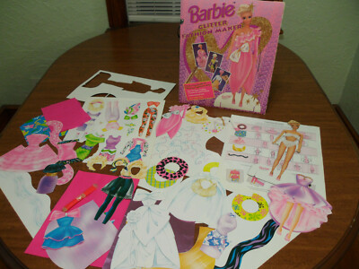 Vintage Barbie Paper Doll Set Glitter Fashion Maker 1992