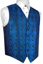 MEN'S ROYAL BLUE PAISLEY FORMAL DRESS TUXEDO VEST. WEDDING PROM HOMECOMING