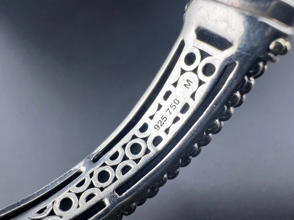 PULSERA LAGOS PLATA ESTERLINA 925 ORO AMARILLO 18K CAVIAR TOPACIO BLANCO BRAZALETE BISAGRA Foto 3 de 4