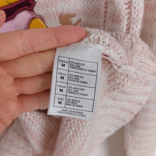 Disney Store Size Medium Vintage Pink Winnie The Pooh 30% Wool Cable Knit Jumper - Picture 8 of 14
