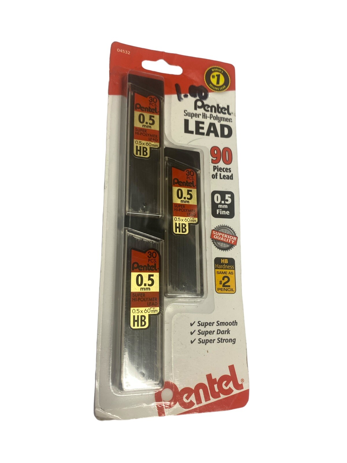 NEW Pentel 3-PK Super Hi-Polymer .5mm Mechanical Pencil Lead Refills C25BPHB3-K6