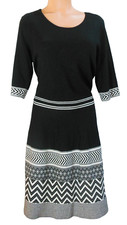 AGB Sweater Dress L Black and White Half Sleeve Scoop Flared Knee Length VGUC
