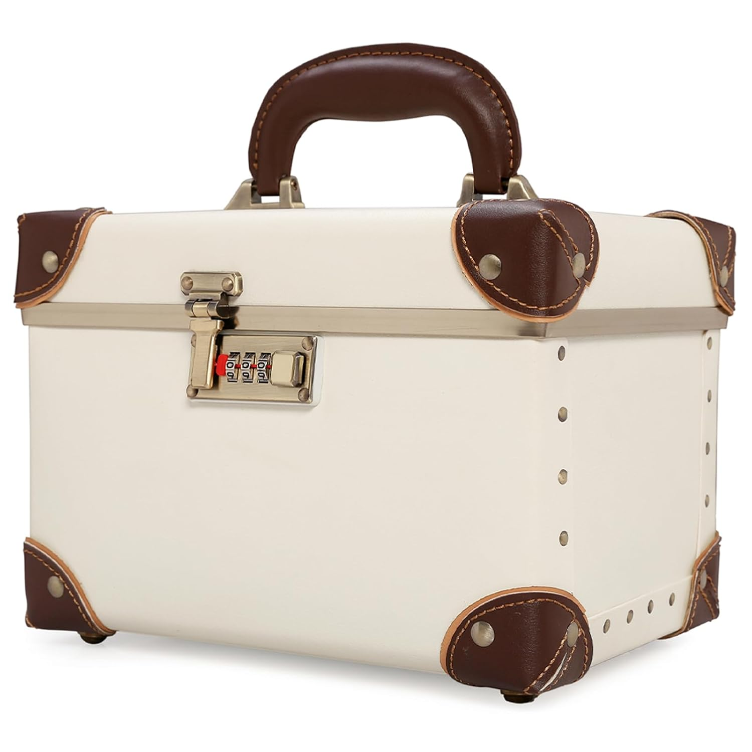 Retro Leather Makeup Train Case Portable Cosmetic Storage Organizer  