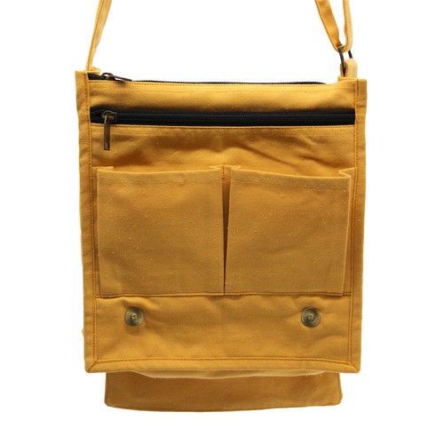 Cotton Canvas Shoulder Messenger Bag - Lightweight Fabric Student Satchel Bags - Picture 15 of 17
