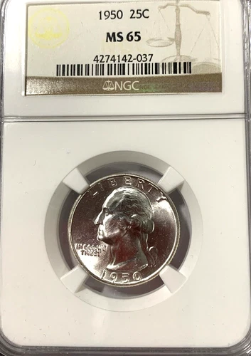 1950-P WASHINGTON QUARTER **SCARCE GEM, MS-65** An NGC Beauty!