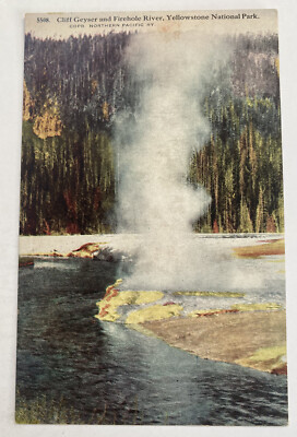 #ad Vintage Postcard Cliff Geyser Firehole River Yellowstone National Park Wyoming $2.02
