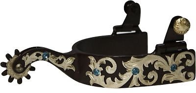 Showman Brown Steel Spurs w/ Engraved Silver Scrolling & Rhinestones