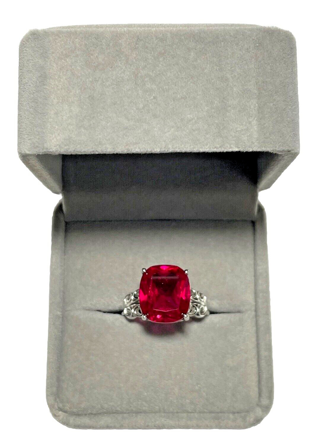 Cushion Cut Simulated Ruby Solitaire Halo Ring 92… - image 11
