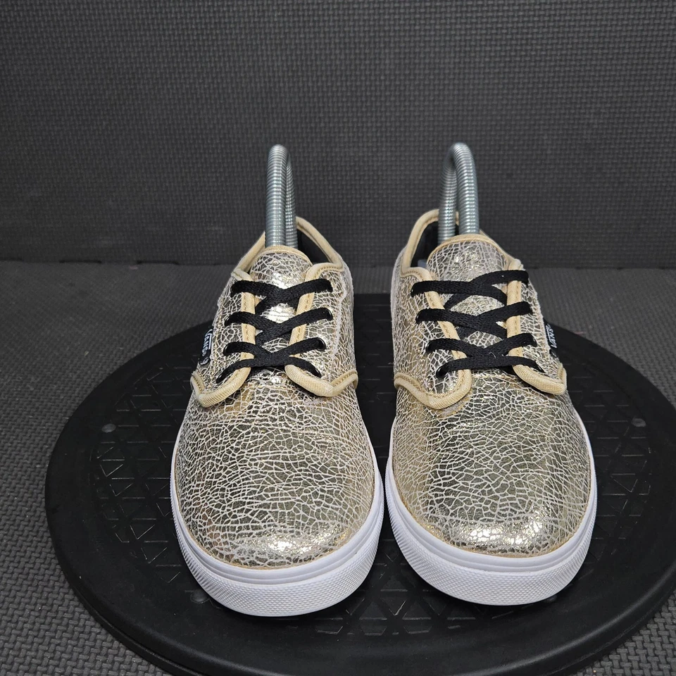 Vans Atwood Zapatos Niñas Talla 4 Rotos Dorado Blanco Parte Superior Baja Tenis con Cordones Foto 2 de 4