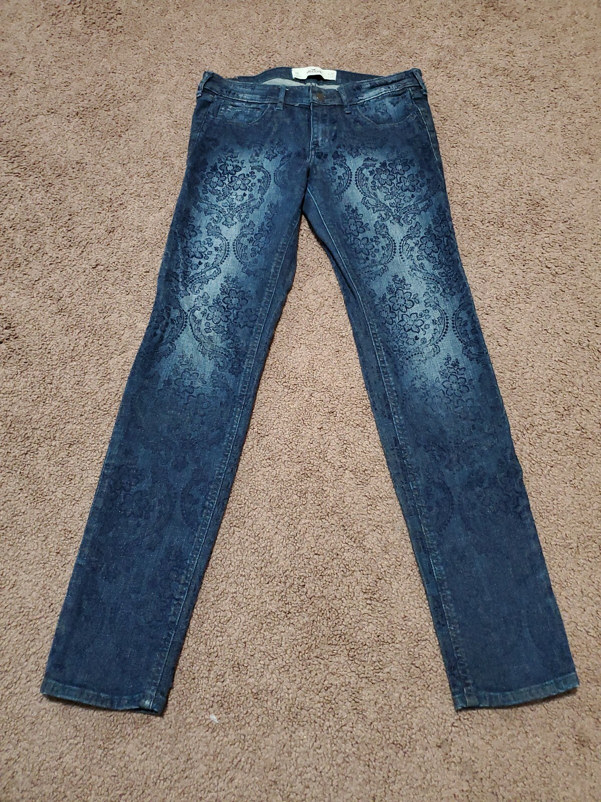 Jeans Hollister Co Terciopelo Jacquard Estampado Floral Elastizados Súper Ajustados 7R 28 x 31-image