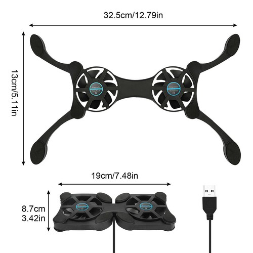 Almohadilla de ventilador de refrigeración USB doble plegable ventiladores delgados soporte enfriador para computadora portátil PC portátil - Imagen 2 de 9