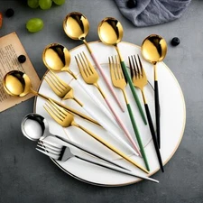 24Pcs Stainless Steel Cutlery Set | Flatware Tableware Kitchen Dinnerware Set