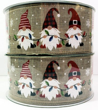 Christmas Gnomes With Lights Kirkland New Wired Ribbon 2.5" X 50Yds Set of 2