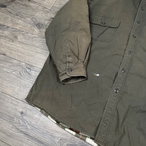 Vintage Stanley Flannel Lined Shirt Jacket Mens XL Button Pockets Olive Green image 4