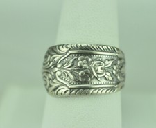 Solid 925 Sterling Silver Floral Adjustable Spoon Ring