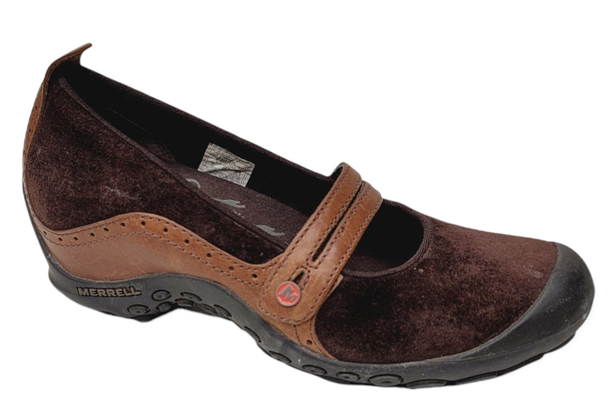 Scarpe Merrell Plaza Bandeau donna 8 cinturini Mary Jane zeppa pelle scamosciata marrone