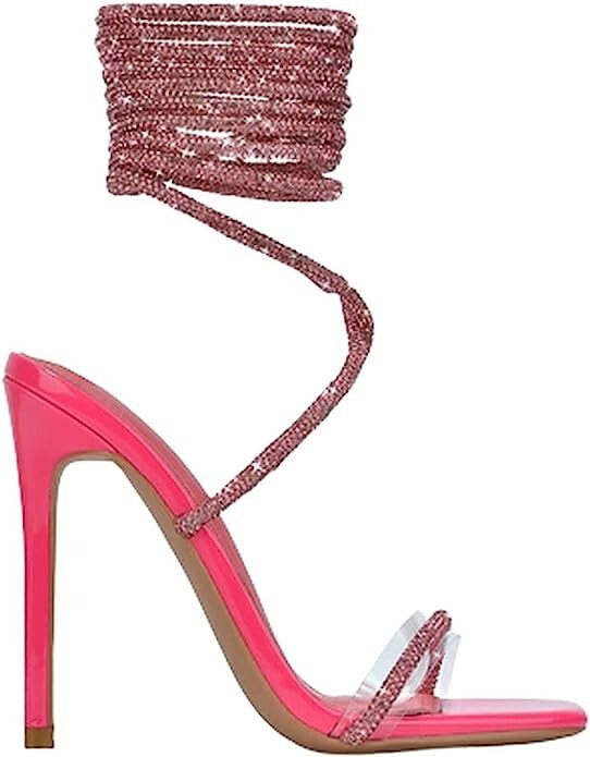 Cape Robbin Women's Rhinestone Lace Up High Heel Sandals - 4" Stiletto Gladiator Heels