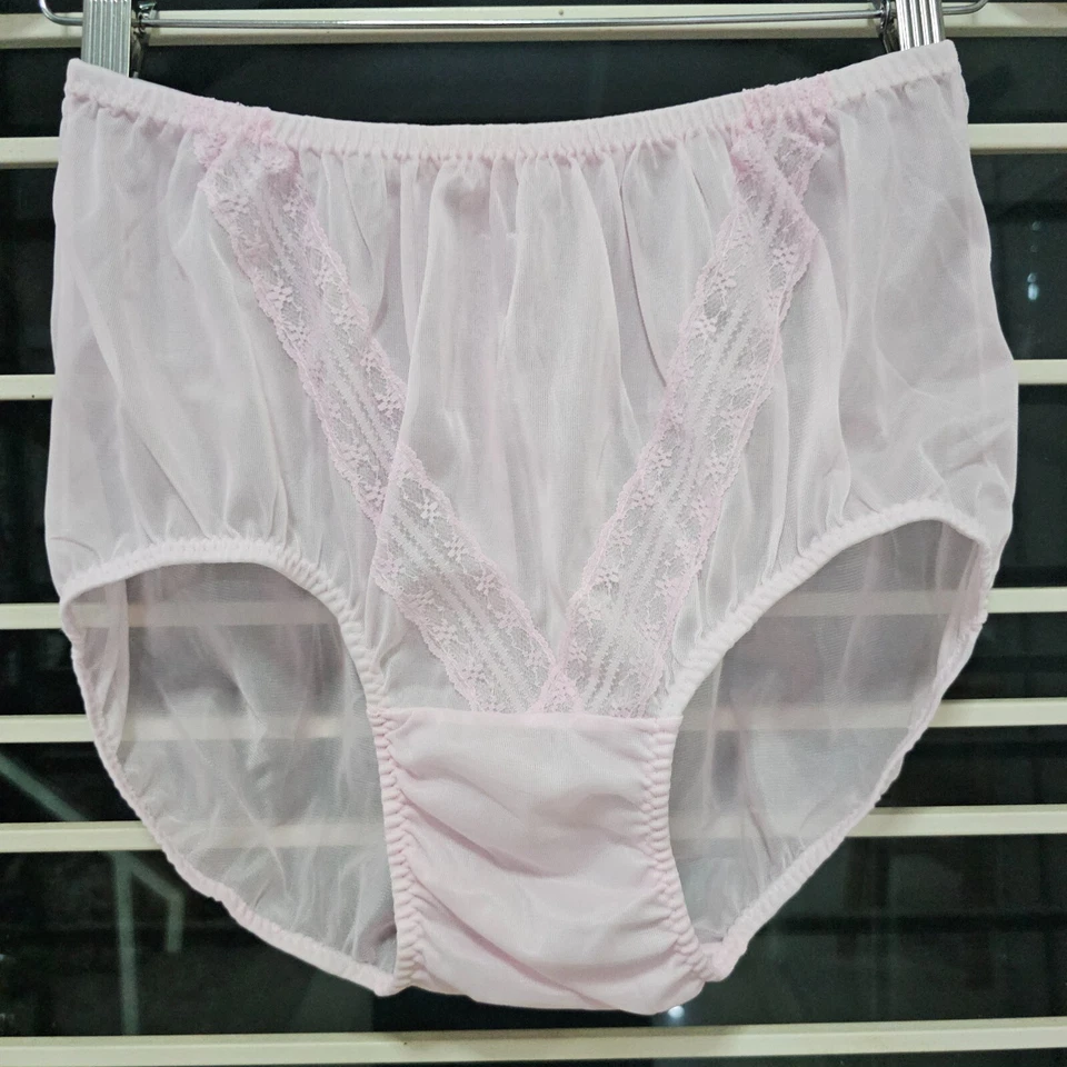 Vintage Sheer Nylon Panty Light Pink Sissy Lace Granny Brief Size 8 Hip 40-44" - Image 2 of 4