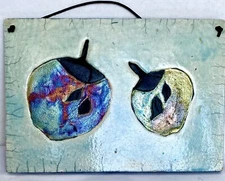 Iridescent Seedpod Painting Etched IntoSlate Artist Sig Etched On Back Original