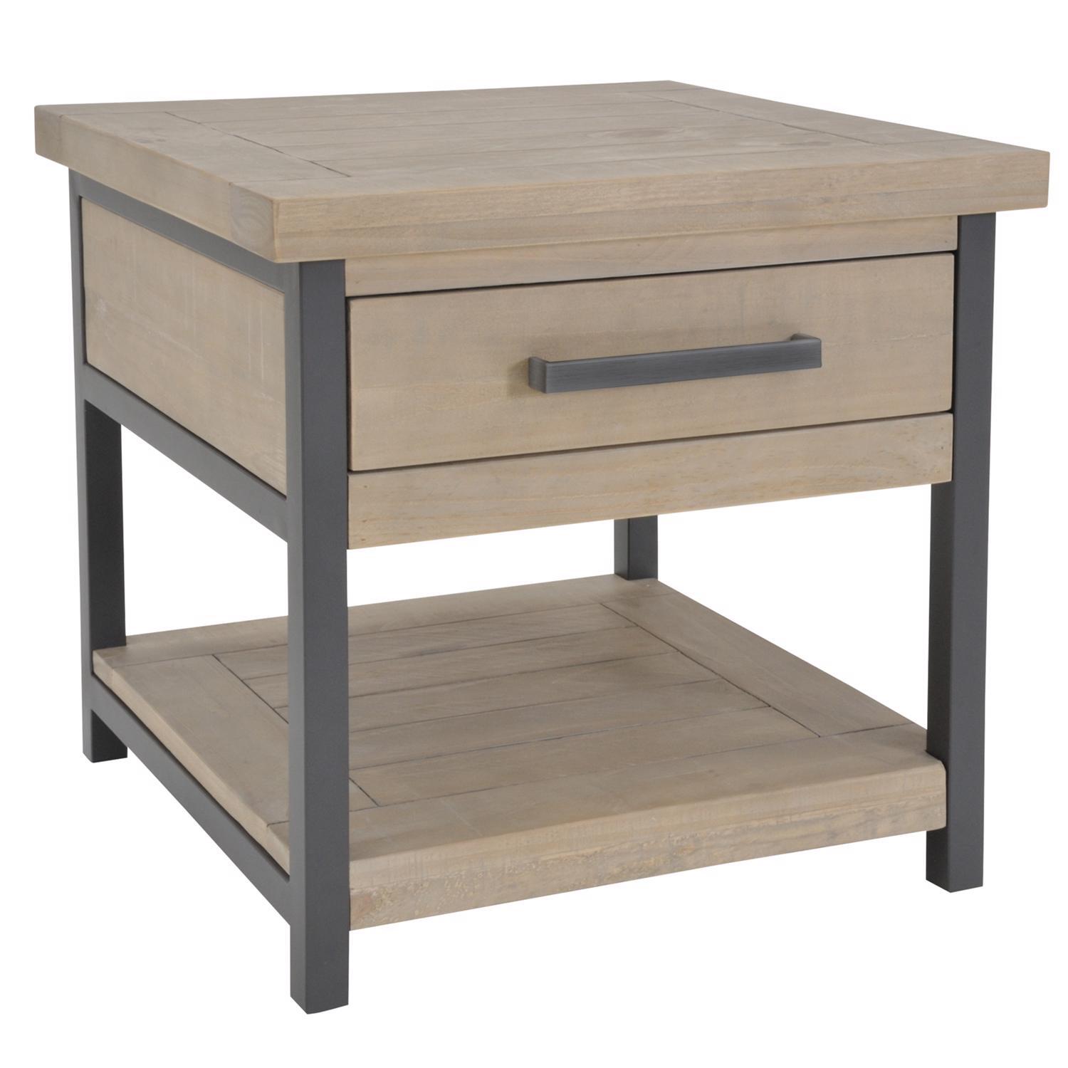 Solid Pine Side Table with Shelf 1 Drawer Rustic Driftwood Finish