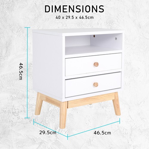 2X Bedside Tables Side Storage Cabinet Nightstand Bedroom 2 Drawer Wood ANYA WH - Picture 12 of 12