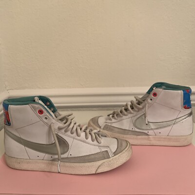 Nike Blazer mid 77 high tops Floral heel White/silver Sz 6Y | eBay