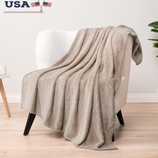 Lightweight Waffle Texture Throw Blanket Cozy Fleece Decorative Soft Warm New