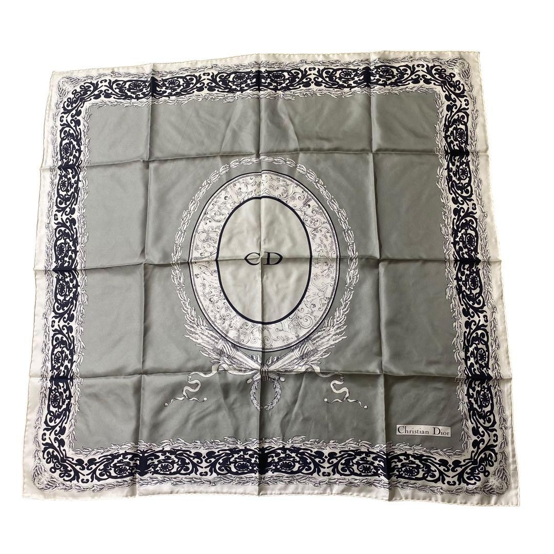 90's Vintage Christian Dior シルク100% スカーフ Christian Dior Vintage Silk Scarf 100% Pure Silk Unisex Gray