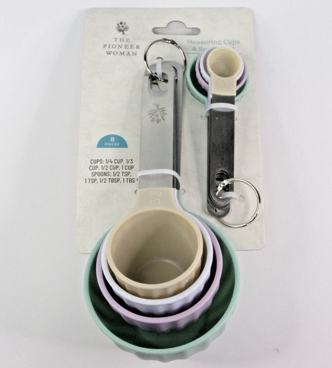 Pioneer Woman Measuring Cup and Spoon 8 pc Set Plastic Stainless Steel Nesting