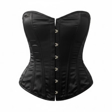 Professional Black Satin Overbust Steel Boned Corset