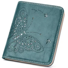 Small RFID Wallet Women Ultra Thin Slim Womens Wallet Mini 03-PEACOCK-BLUE