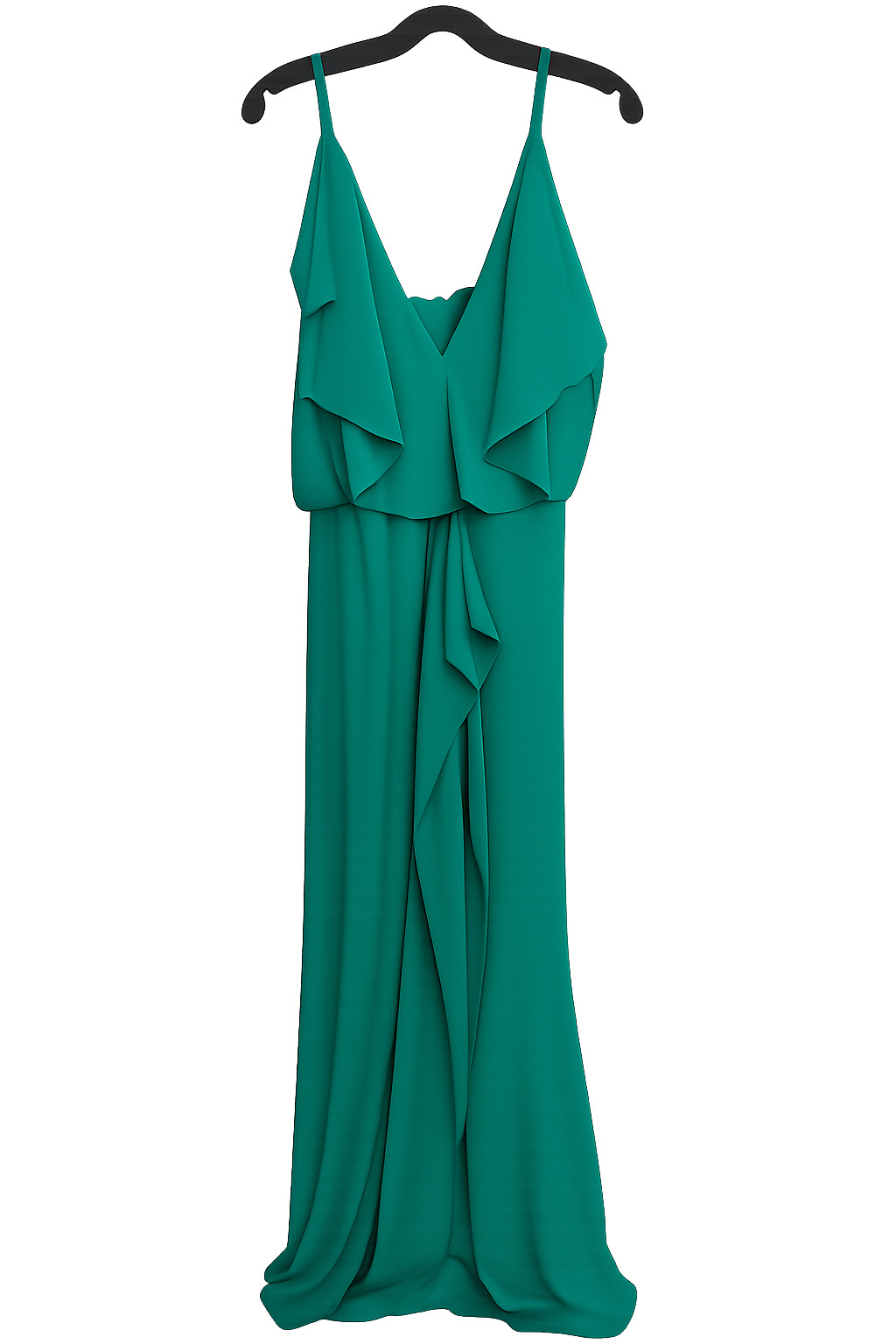 BCBGMAXAZRIA Emerald Green Floor Length Draped Chiffon Dress Womens Size 8