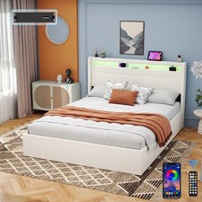 NEW OTTOMAN STORAGE UPHOLSTERED BED FRAME 4FT6 DOUBLE WITH USB PORT & LED LIGHT