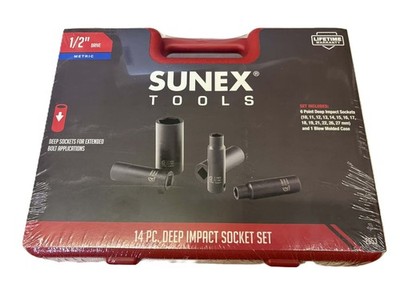 Sunex 14pc 1/2 Metric 6pt Point Deep Well Impact Sockets Set Tools Drive MM 2653