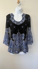 Vtg Y2K INC Mesh Bell Sleeve Top M Whimsigoth Fairy Grunge Boho Paisley Black